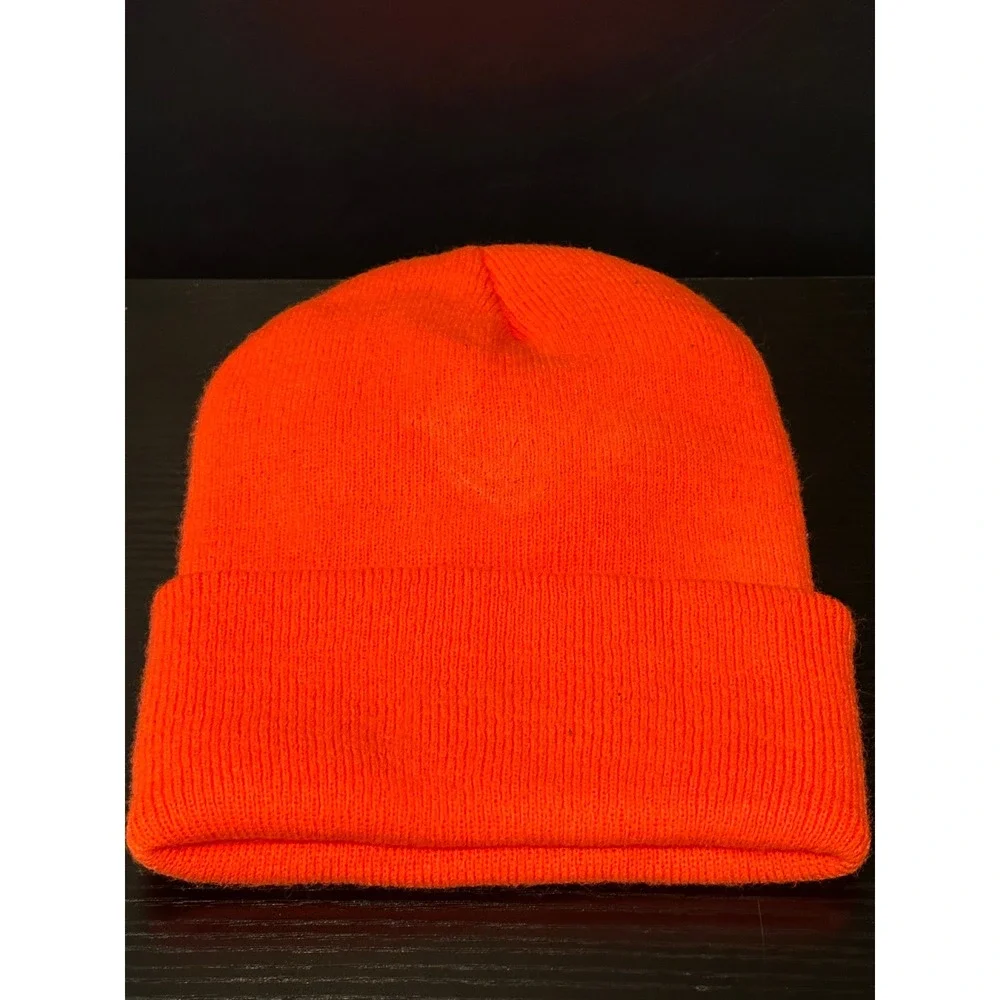 Vintage Blaze Orange USA Embroidered Patch Knit‎ Beanie Hunter Safety Watch Cap